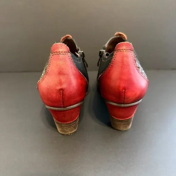 L’Artiste By Spring Step Arbella Heel Booties 11 Red & Black Leather - Picture 4 of 10